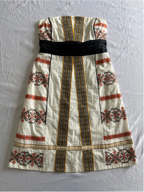 Women's Floreat Strapless Dress Size 6 White Black Embroidered